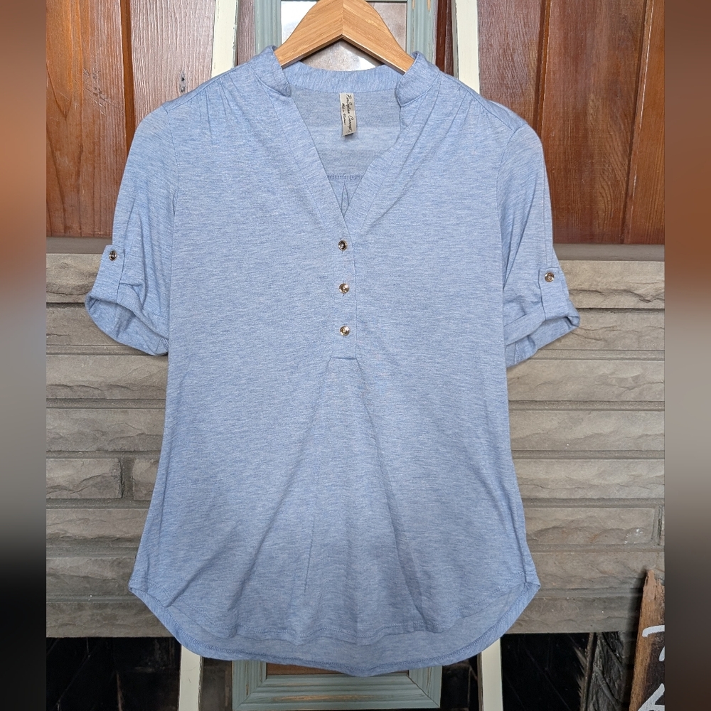 PerSeption Concept Light Blue Tunic with Roll-Tab Sleeves